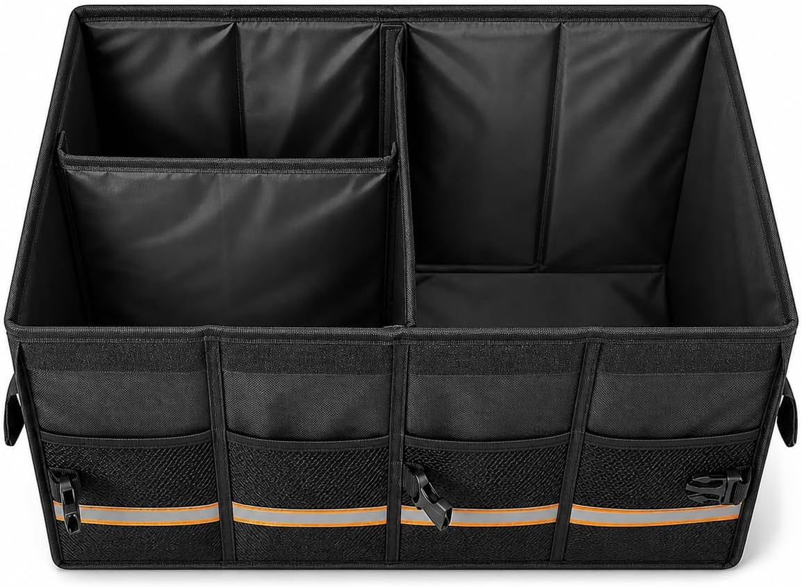 Premium Car Trunk Organizer, Heavy Duty Foldable SUV Storage Box with Non-Slip Bottom, Waterproof Oxford Cloth, Large Capacity Sturdy Cargo Organizer for Car, Truck