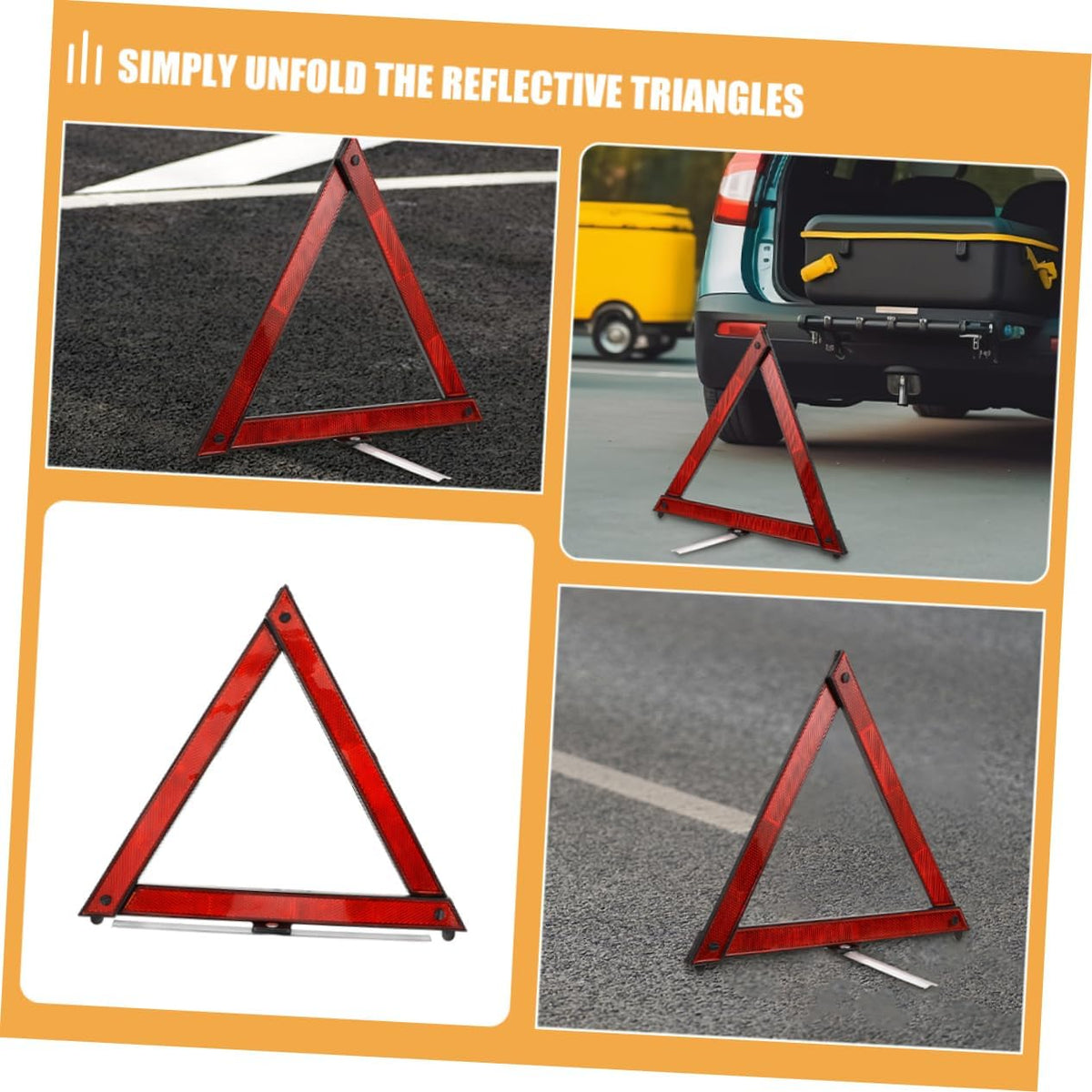 5 Pack Red Reflective Warning Triangles, Foldable ABS