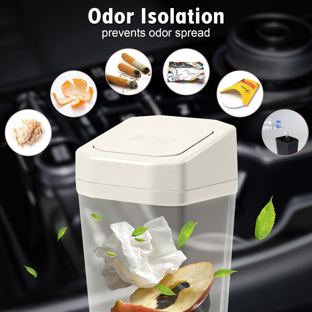 Car Trash Can with Lid - 2 Packs Mini Car Garbage Can Bin for Cup Holder - Beige Small Leakproof Vehicle Trash Bin for Back Seat, Cute Automotive Accessories Organizers and Storage for Door SUV Truck
