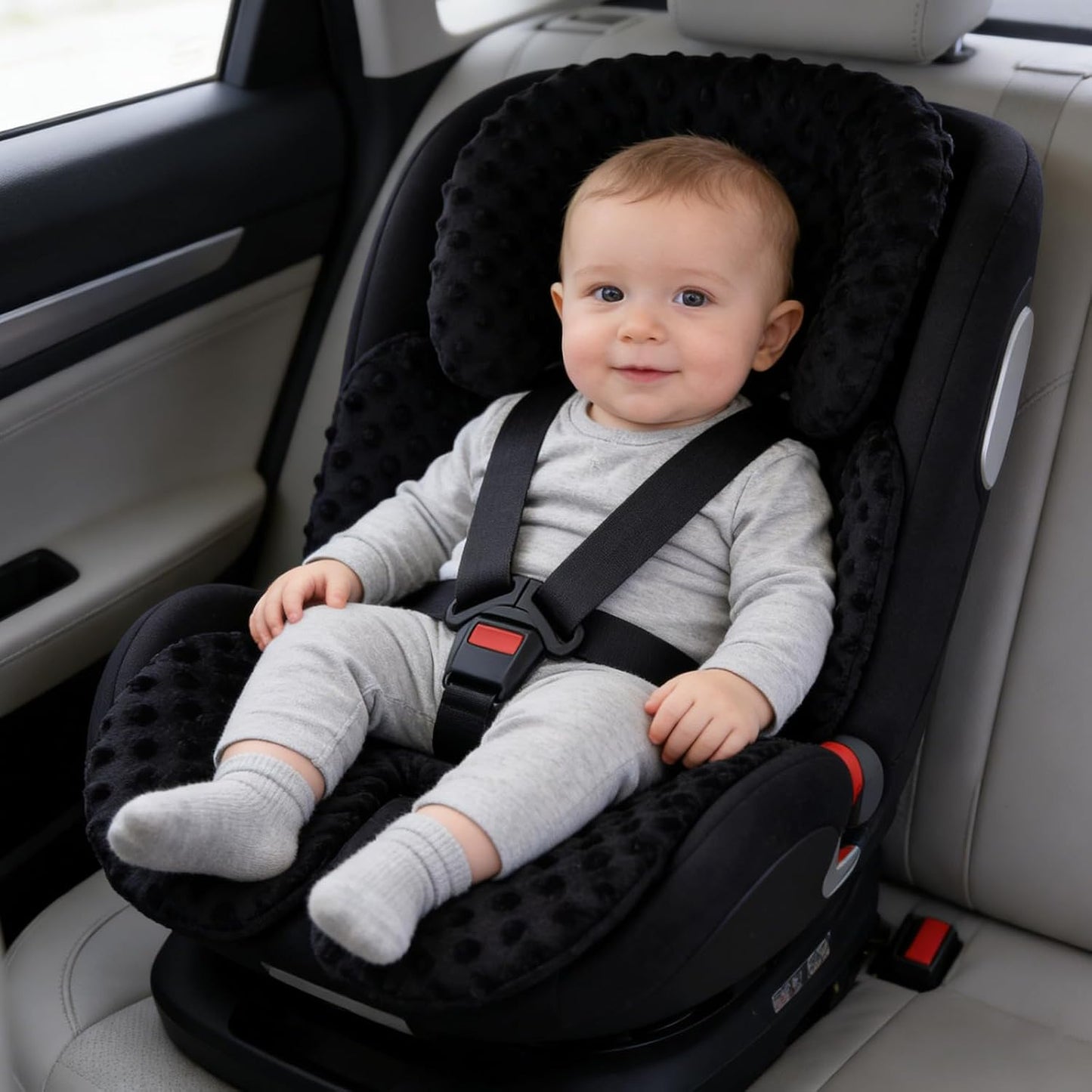 KAKIBLIN Infant Car Seat Insert, Baby Carseat Head & Body Support for Newborn, 2-in-1 Reversible Baby Car Seat Cushion, Soft Stroller Cushion Insert for Car Seats, Bouncer, Strollers, Swing (Black)