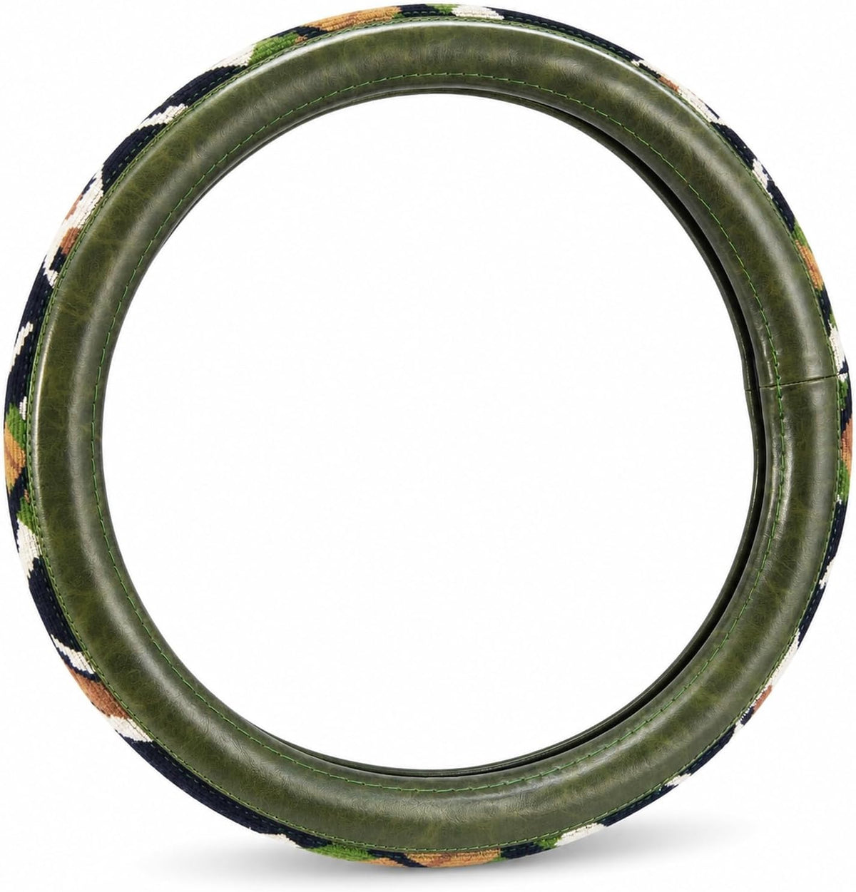 Universal 15inch Ethnic Style Baja Blanket Steering Wheel Cover with Coarse Flax Cloth and Sweat Absorption Anti Slip Car Wrap (Boho Green)