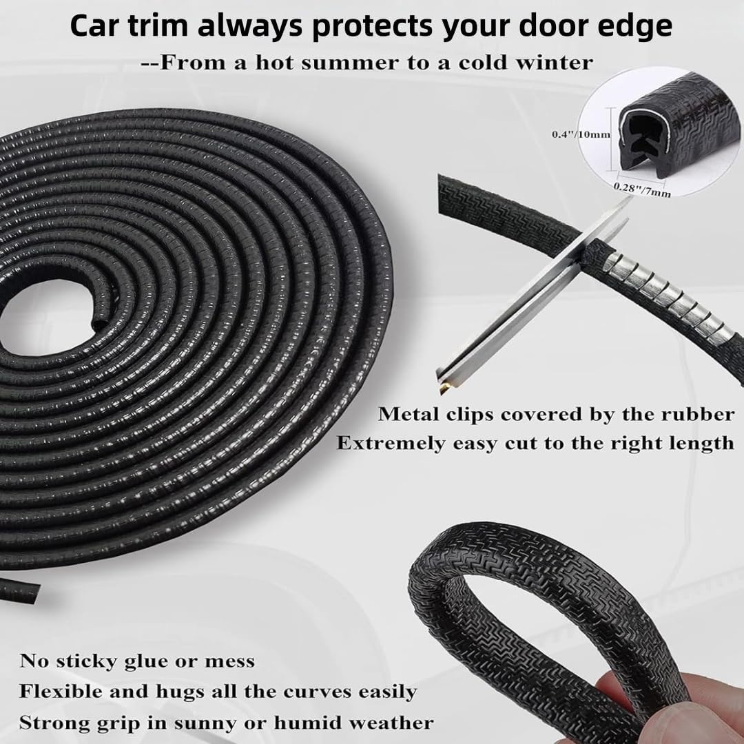 32Ft(10M) Door Edge Guard Black Car Guards Protector for Cars Rubber Auto Trim U Shape Build in Metal Sheet No Need Adhesive Easy to Cut Most Car Accessories sohochic