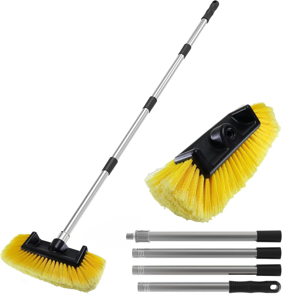 Car Wash Brush with 55" Long Handle | Car Wash 10" Dip Soft Brush | No Scratch Soft Bristle Brush for Car, RV, Boat, Solar Panel, House Siding, Snow, Floors Washing