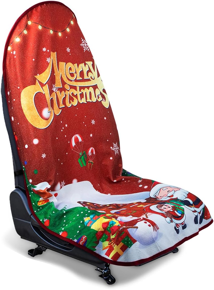 Waterproof Sweating Car Seat Cover for Post Gym Workout, Running, Swimming, Beach and Hiking, Universal Fit Non-Slip Bucket Seat Protector for Cars SUV Trucks, Machine Washable (1pcs-Xmas)