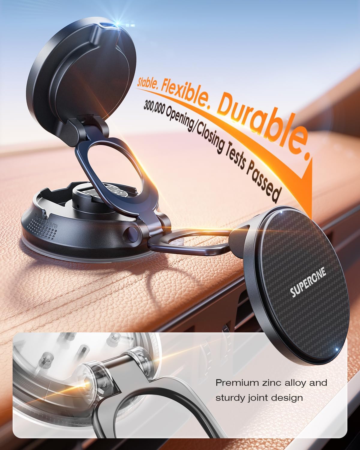 SUPERONE for MagSafe Car Mount Charger, 15W Fast Charging Magnetic Wireless Car Charger [88+LBS Ultra Suction & 2800gf Strong Magnetic] 360° Vacuum Magnetic Phone Holder for iPhone