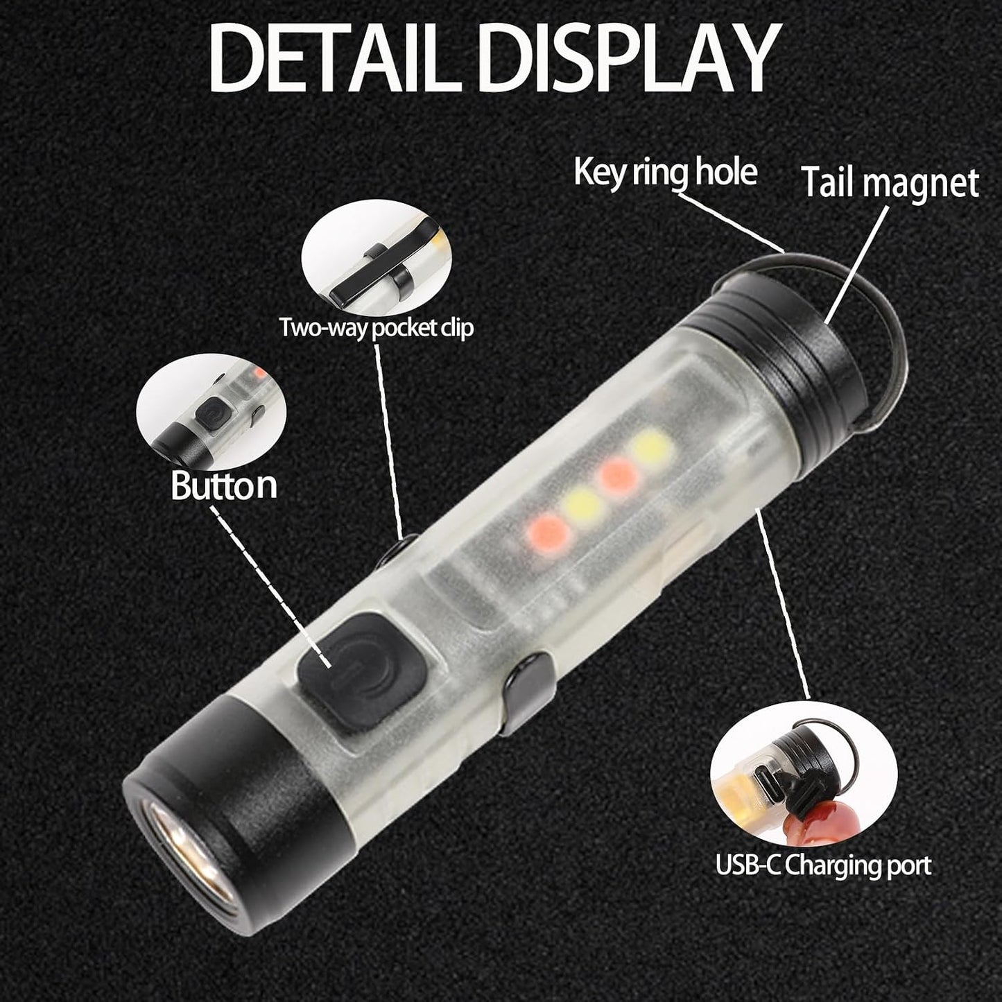 Hilngav3Pack MINI EDC Rechargeable Keychain Flashlight, 300 Lumens USB C Rechargeable Keychain Flash Light, Compact Portable Mini Tiny LED Keyring Lights with Pocket Clip Everyday Carry, Emergencies