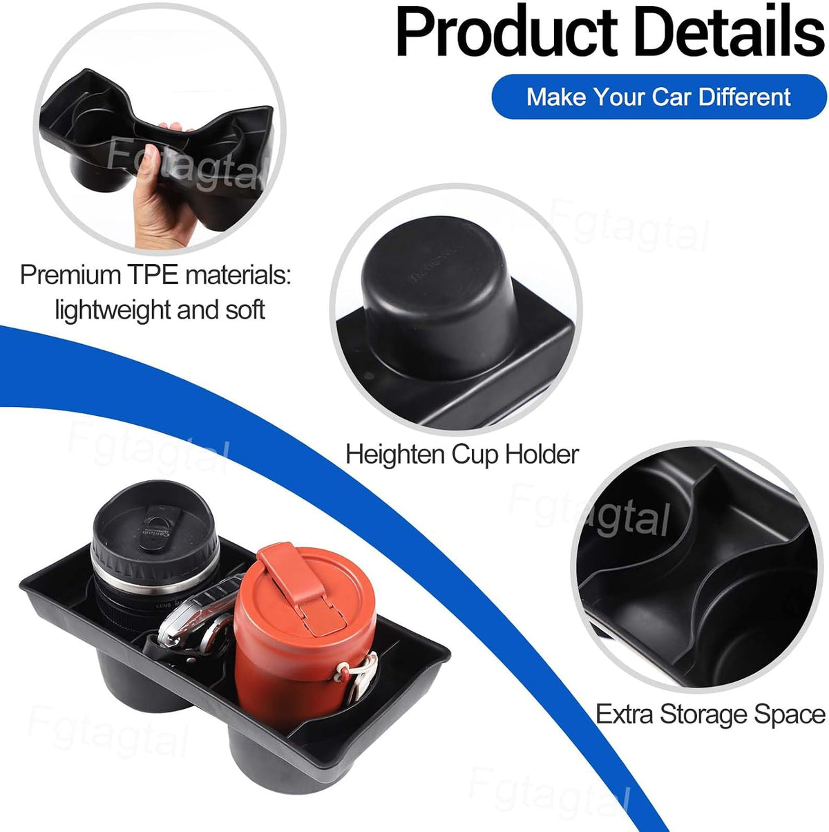 Center Console Cup Holder Compatible with Hummer H2 2003-2009 TPE Cup Holder Expander Pad Console Tray Box Interior Insert Storage Container Accessories