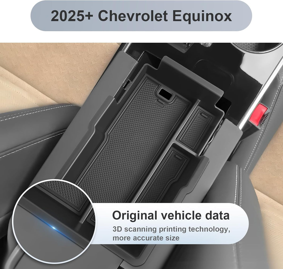 SKTU 2025 2026 2027 Chevy Equinox Center Console Organizer 2025-2027 Chevy Equinox (LT/ACTIV/RS) Console Tray 2025 2026 2027 Chevy Equinox Accessories Armrest Secondary Storage Box with Coins Holder
