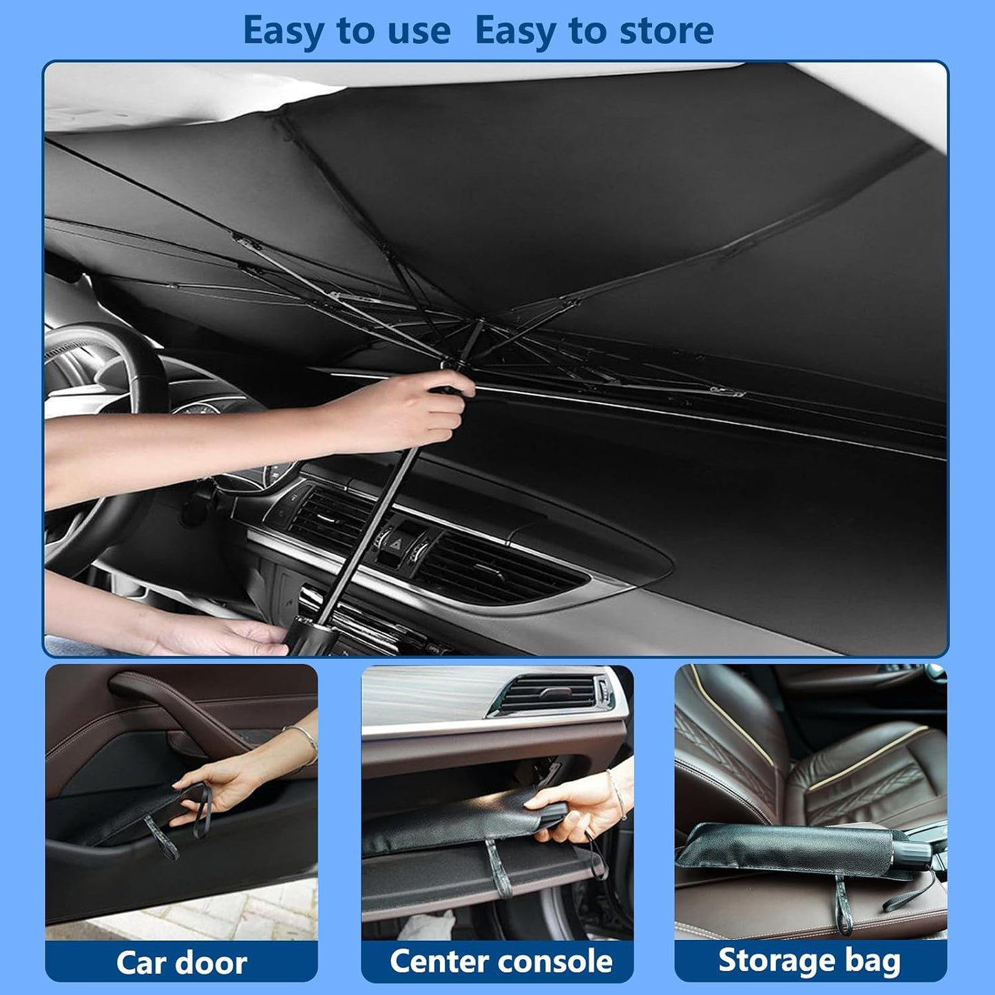 2026 Car Windshield Sun Shade Umbrella, Foldable Front Window Sunshade, 5-Layer UV Block & Heat Insulation Protection, Medium 55"x31" for Mid-Size Sedan