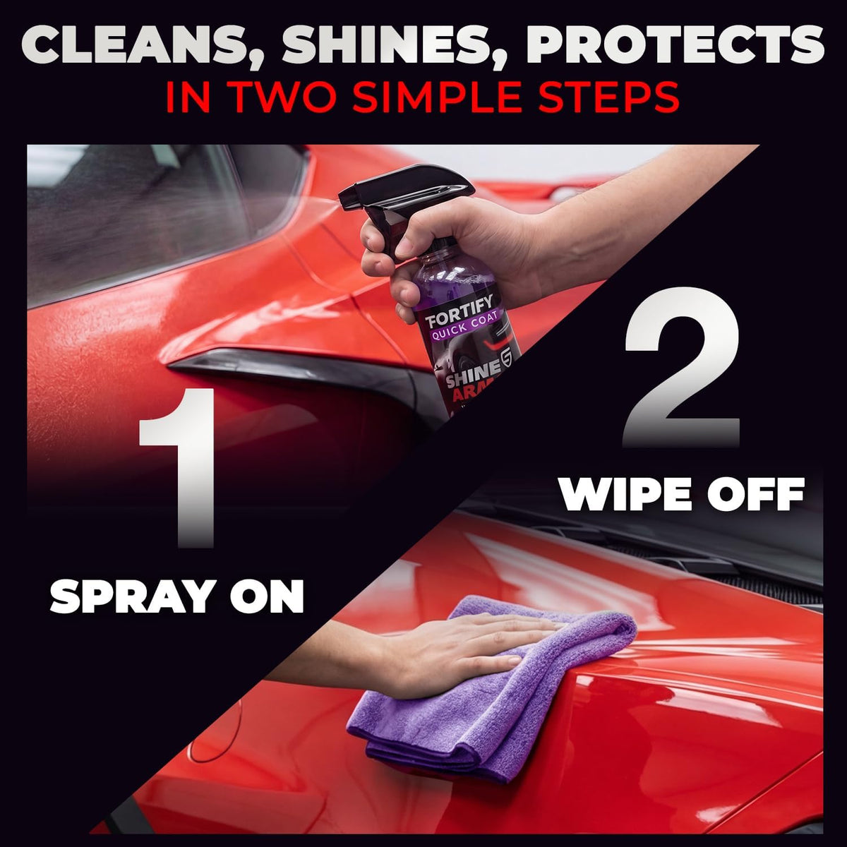 SHINE ARMOR Fortify Quick Coat - 16oz Ceramic Waterless Detailer Spray | 3-in-1 Wash, Wax & Nano-Ceramic Coating | Mirror Shine, Zero Streaks, No Dust Residue | 6-12 Month Protection | Made in USA