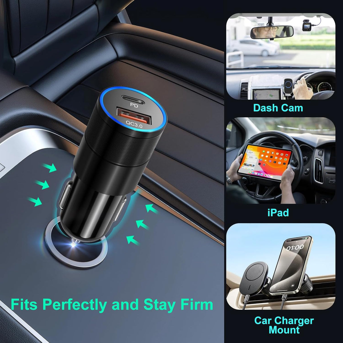 USB C Car Charger 5 Pack, 36W Dual 12V USB C & USB A Car Charger Adapter
