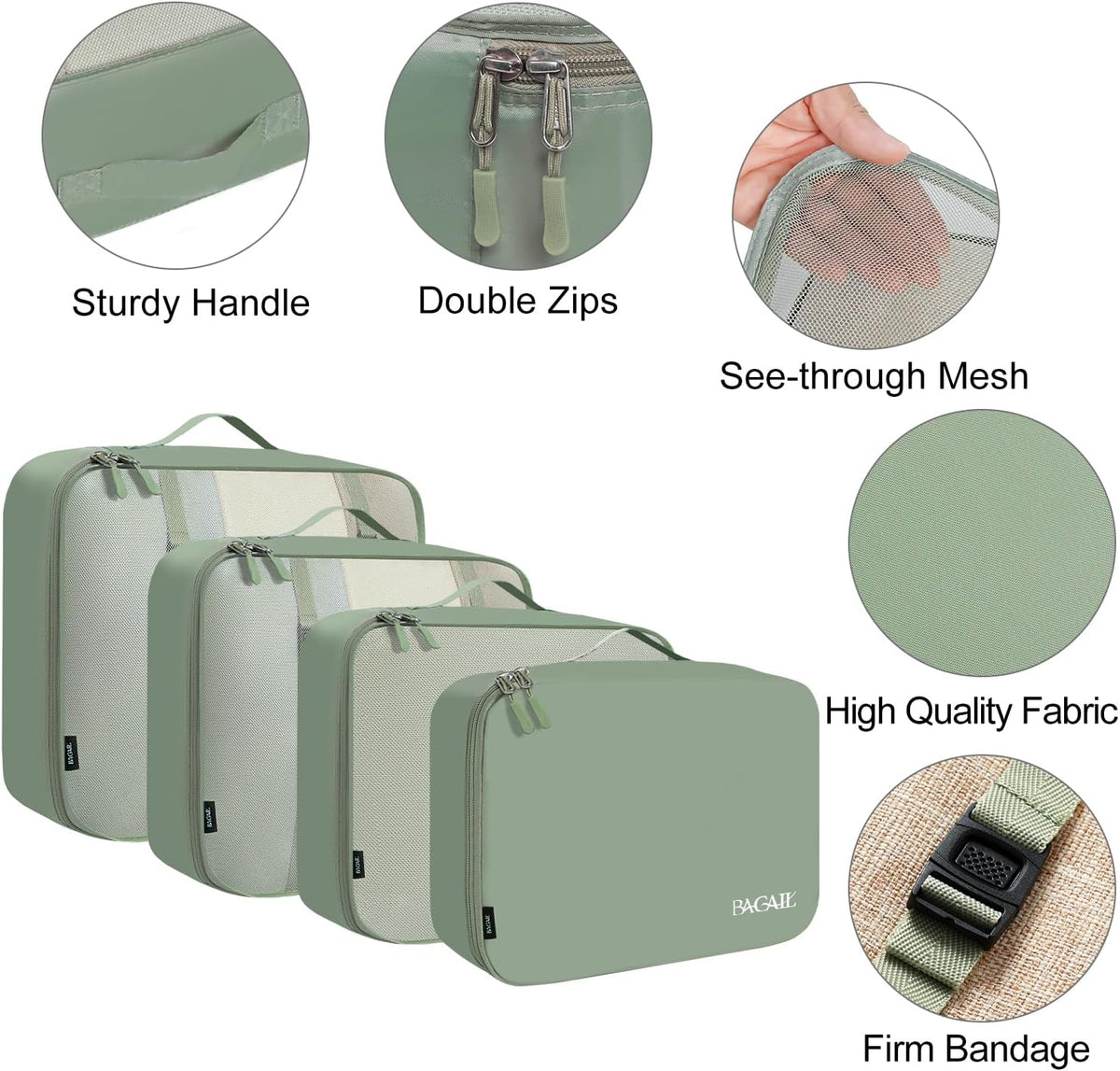 BAGAIL 8 Set Packing Cubes Luggage Packing Organizers for Travel Accessories-Matcha Green