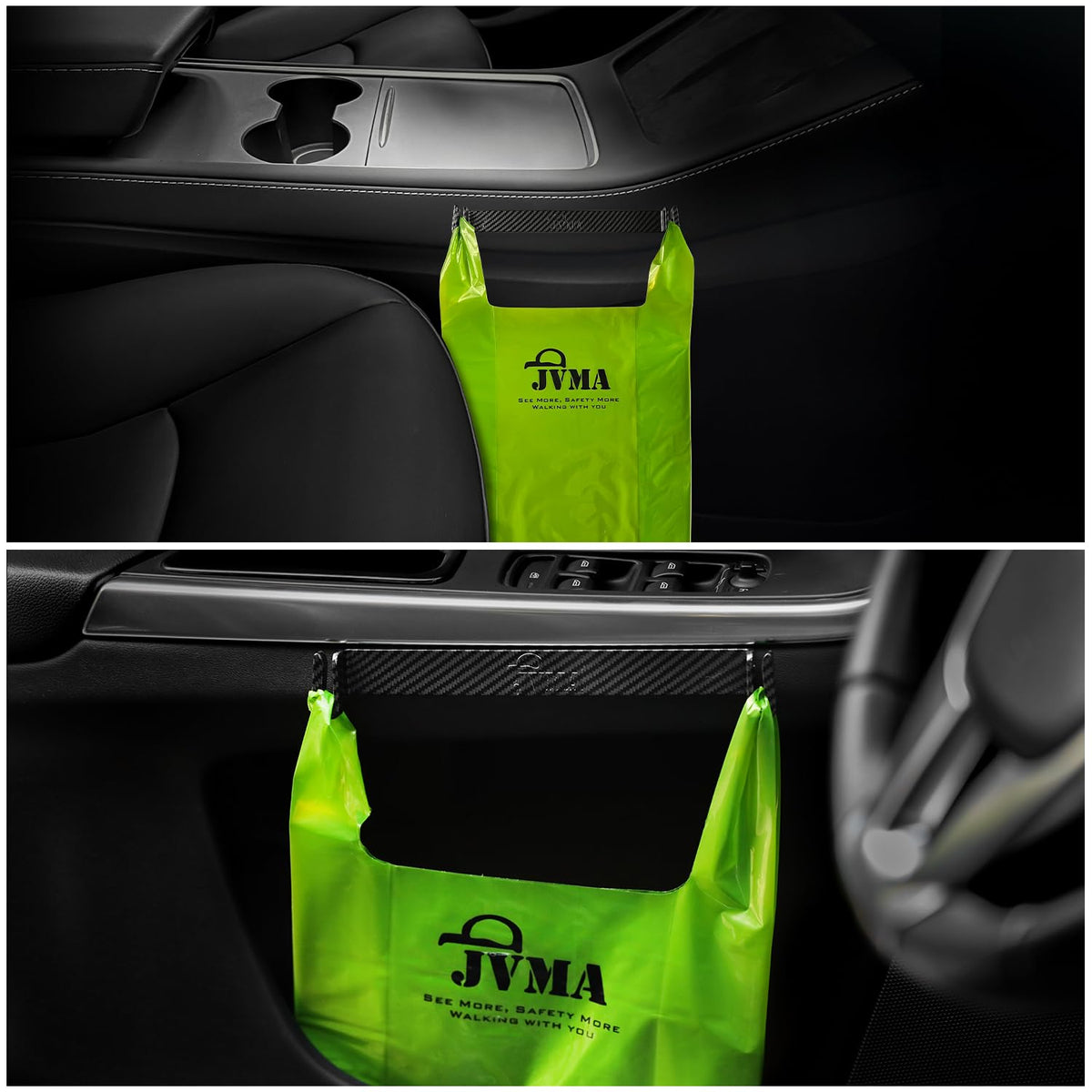 JVMA Save Space Car Garbage Can 50 Auto Trash Bags and Hook | No Residue for Truck SUV Camping Car 50 Green Hanging Garbage Bags 1 Gallon Super Strength (US Patent)
