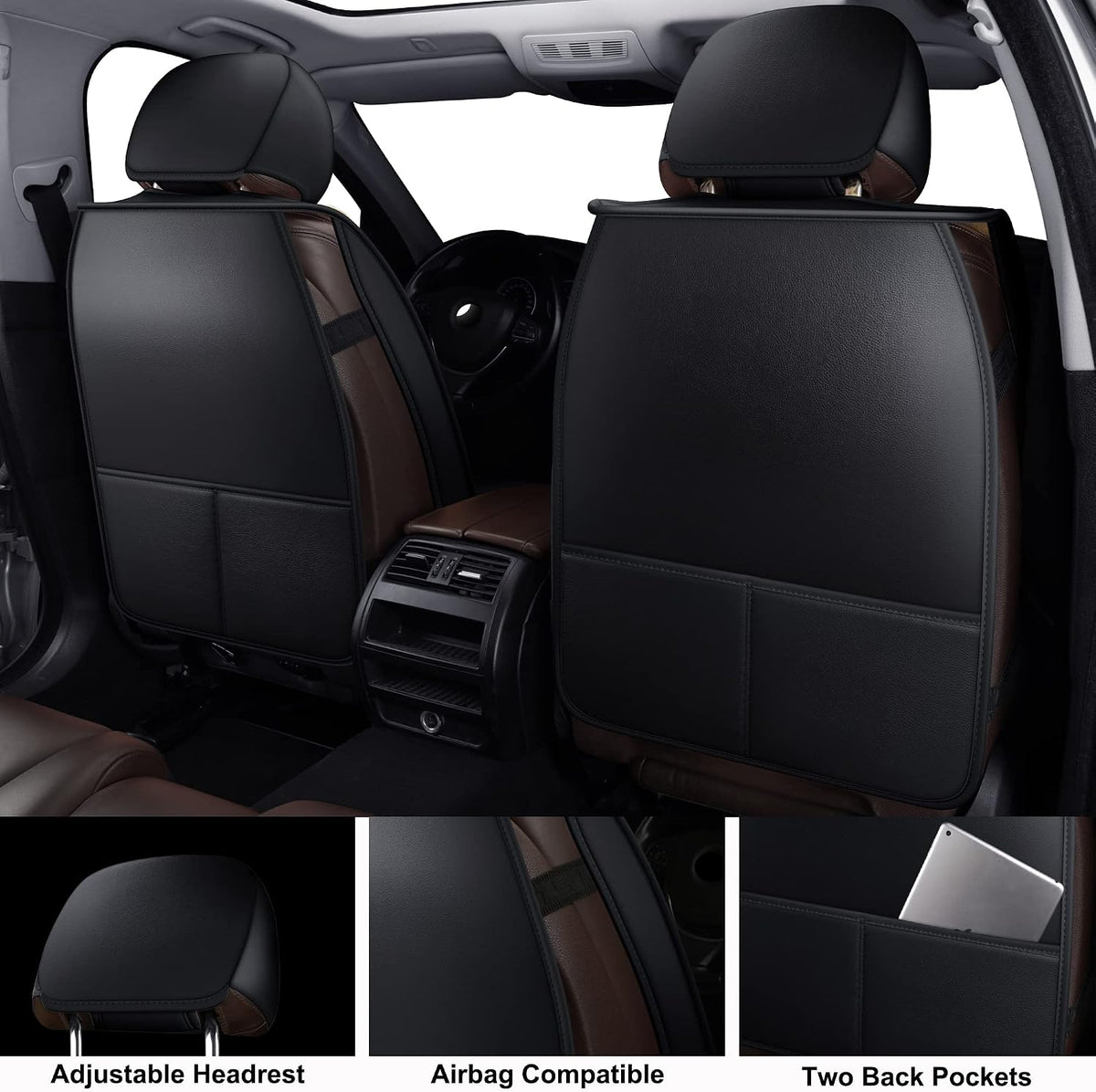 MIROZO Seat Covers Full Set, Leather Car Seat Covers for Sedan SUV Truck