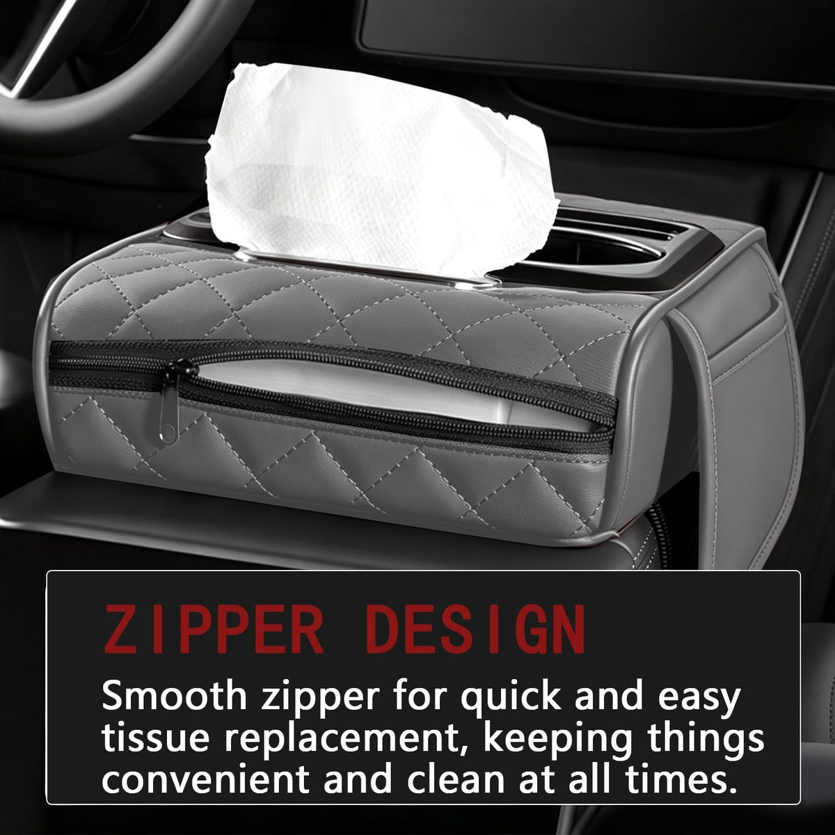5-in-1 Nappa Leather Console Armrest Cover with Cup Holder