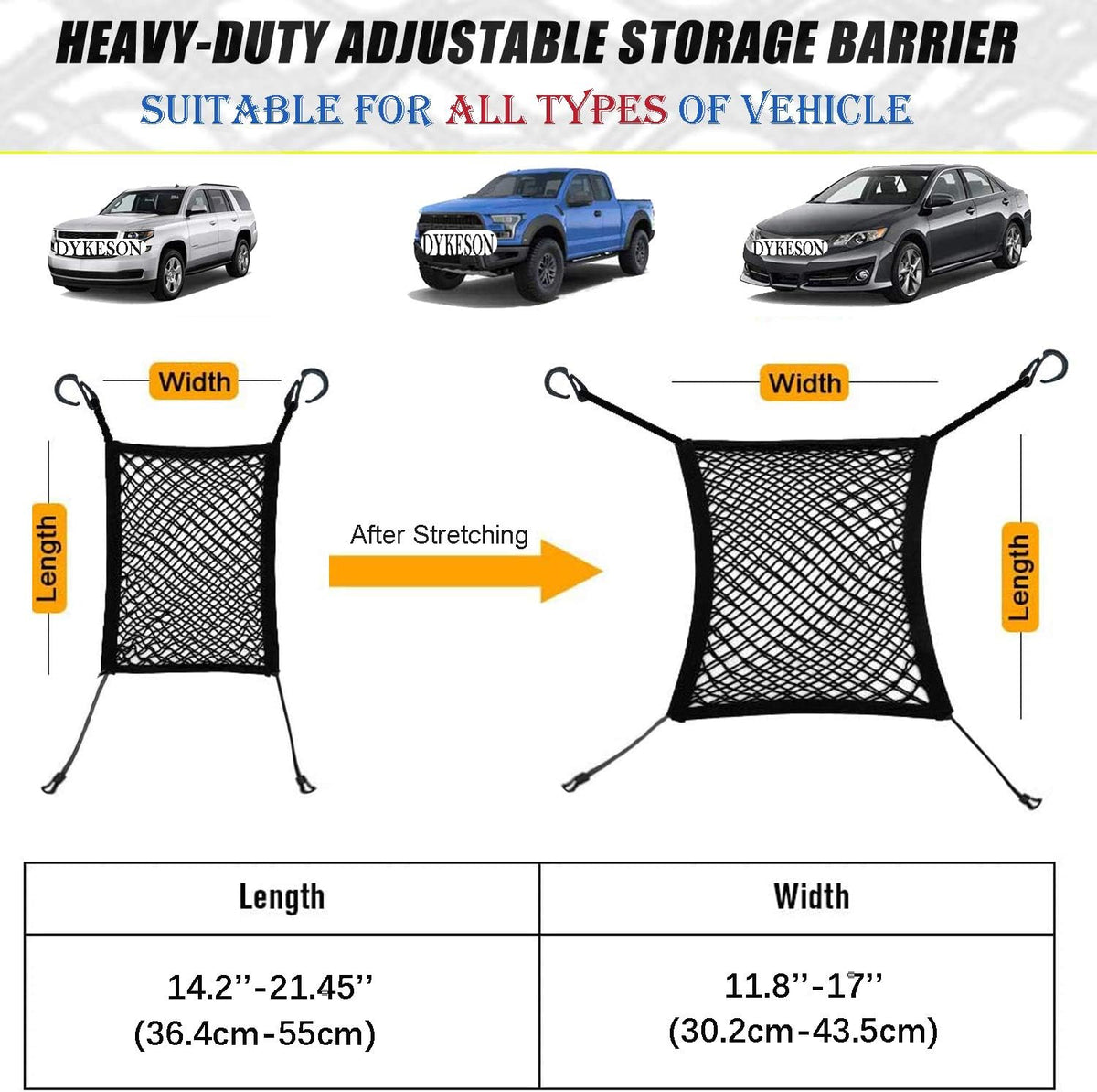 DYKESON Dog Car Net Barrier with Mesh Organizer, Pet Divider for Cars, SUVs