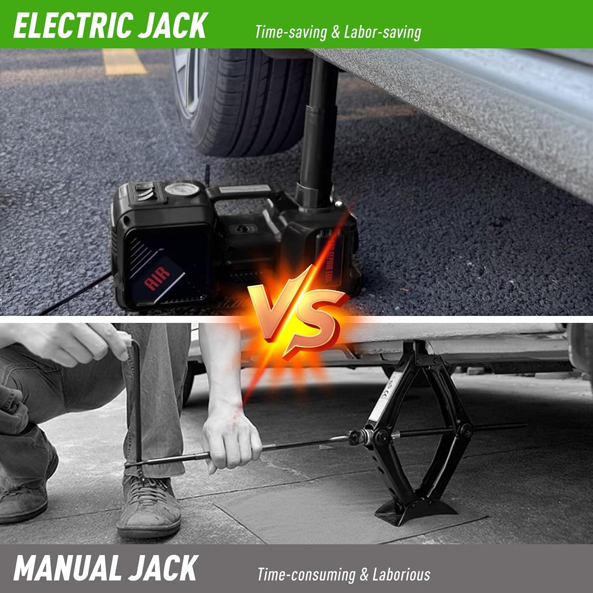 Trihelper Electric Car Jack 5 Ton Hydraulic Jack, Impact Wrench, Tire Pump