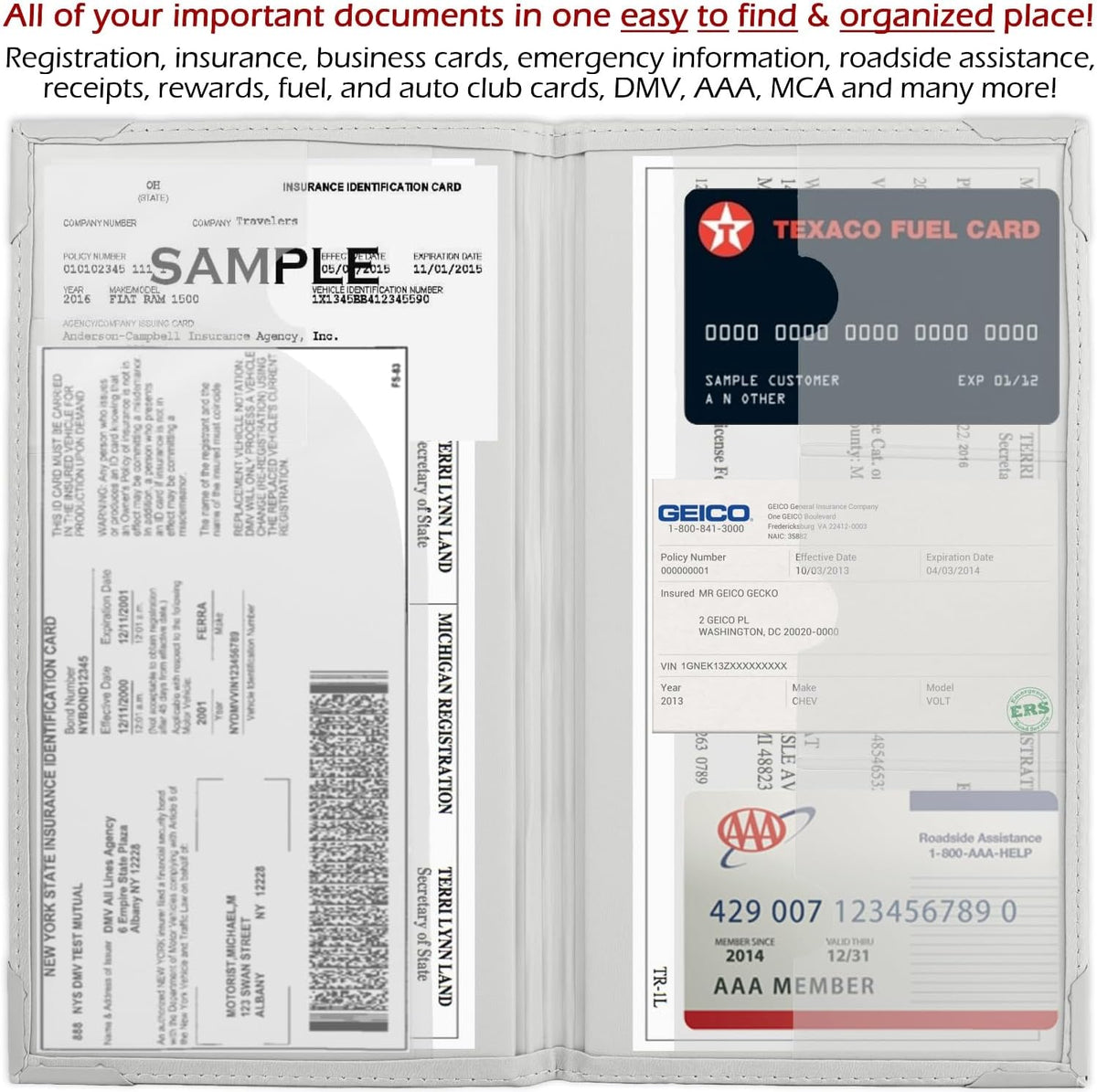 PlusXpres Registration and Insurance Card Holder - Car Organizer - White | Vehicle Glove Box Document Organizer, Auto Essential Paperwork Holder for Contact Information Cards, Interior Car Accessories