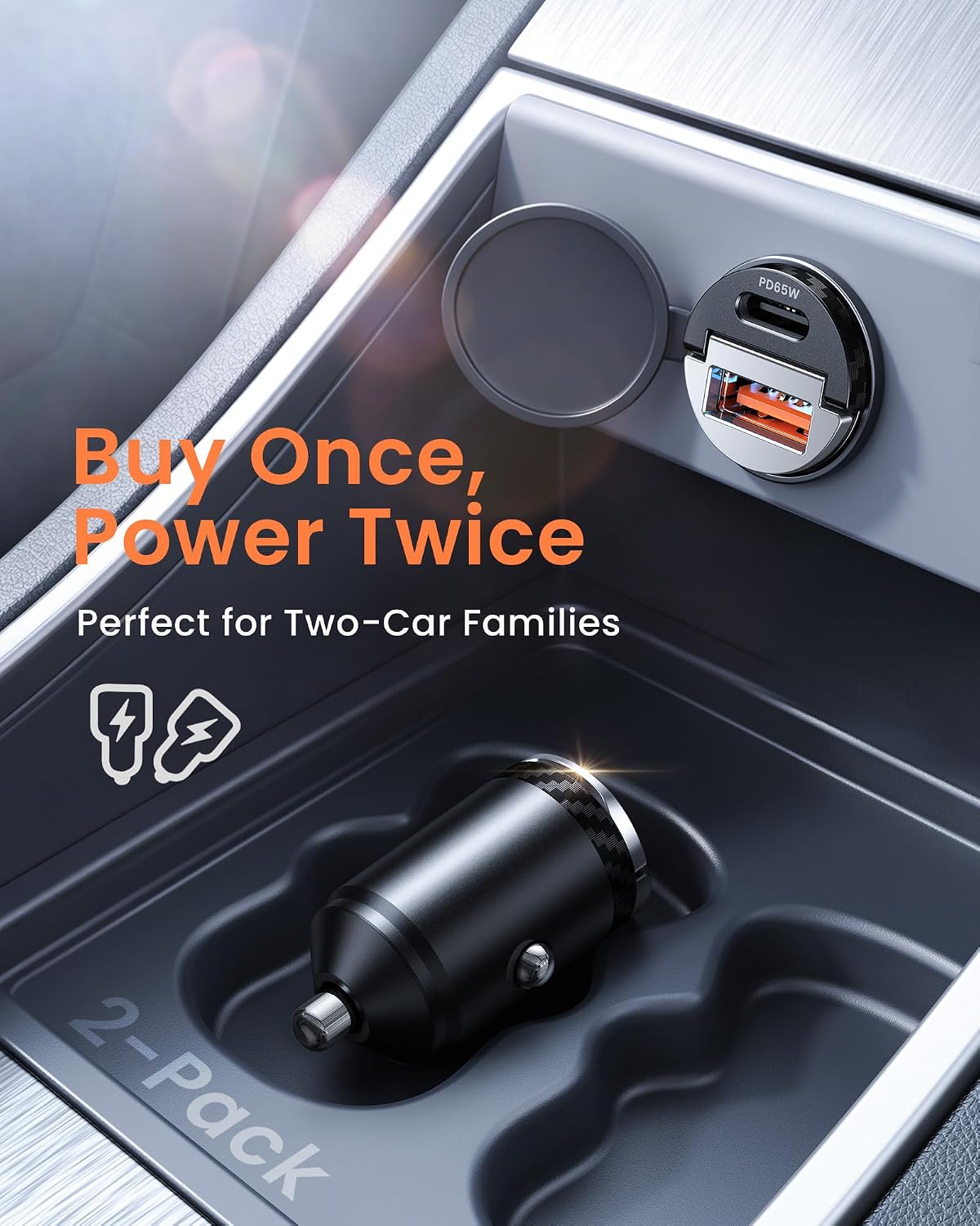 【Upgraded】 2-Pack 125W Fast Car Charger, Mini Flush Fit USB C Car Adapter
