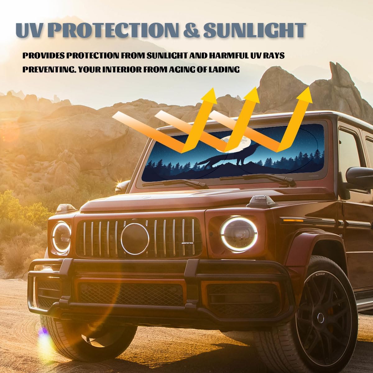Howling Wolf Car Window Sun Shield Full Moon Forest Starry Night Front Window Sun Shade Rays Sun Shade Visor Protector for Car Sedan Truck SUV Accessories 59" L x 31.5" W