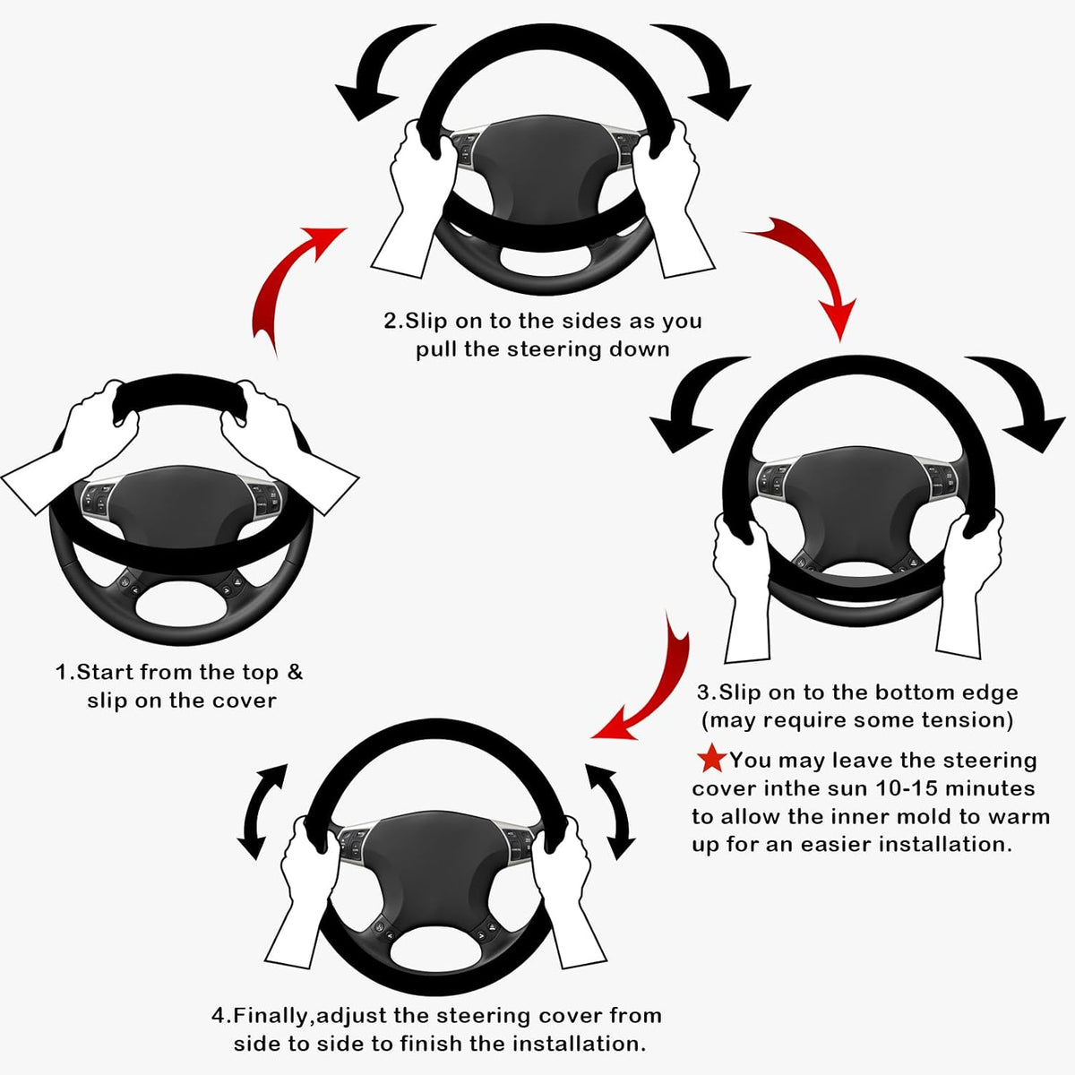 White Embroidery Butterfly Car Steering Wheel Cover,14.5-15 Inch Universal Leather Covers Breathable Anti-Slip Odorless Steering Wheels Accessories for Men Women