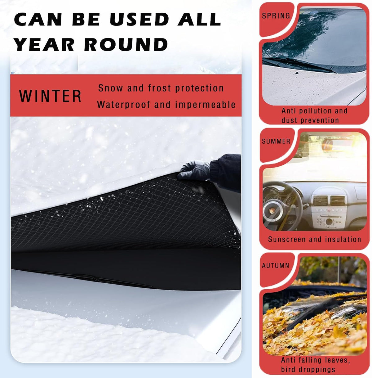 Large Car Windshield Cover for Ice and Snow,Automotive Windshield Snow Covers with Side Window & Rearview Mirror Protector,Winter Magnetic Windshield Frost Cover,Universal for Most Vehicle,Car,SUV