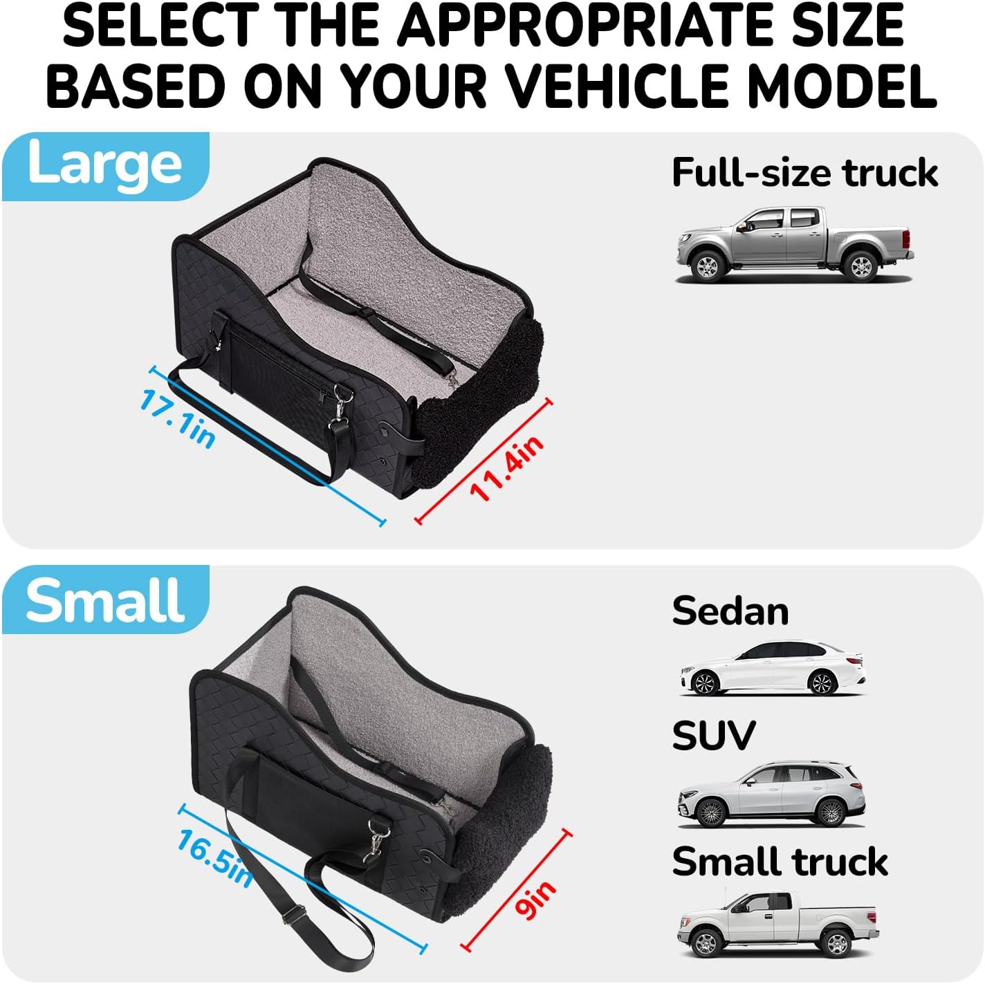 Center Console Dog Car Seat,Pet Puppy Middle Console Dog Car Seat for Small Dogs (Black, Large)