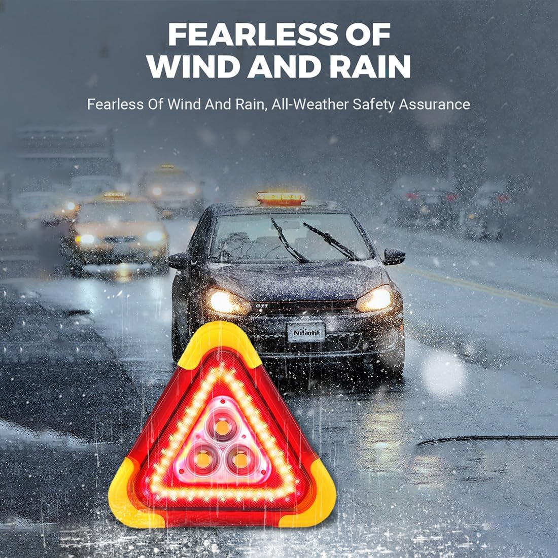 LED Emergency Triangle Warning Light, USB Rechargeable Solar Road Safety Triangles with Reflective Triangle Design, Waterproof Road Flares for Car Truck RV Breakdown Emergency (1PC)