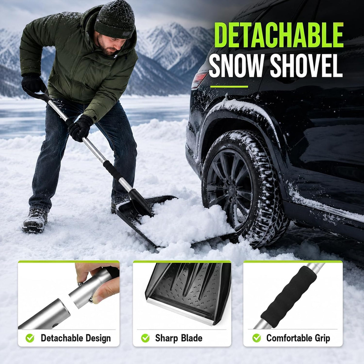 Winter Car Emergency Safety Kit Bag with Jumper Cables, Snow Shovel for Car