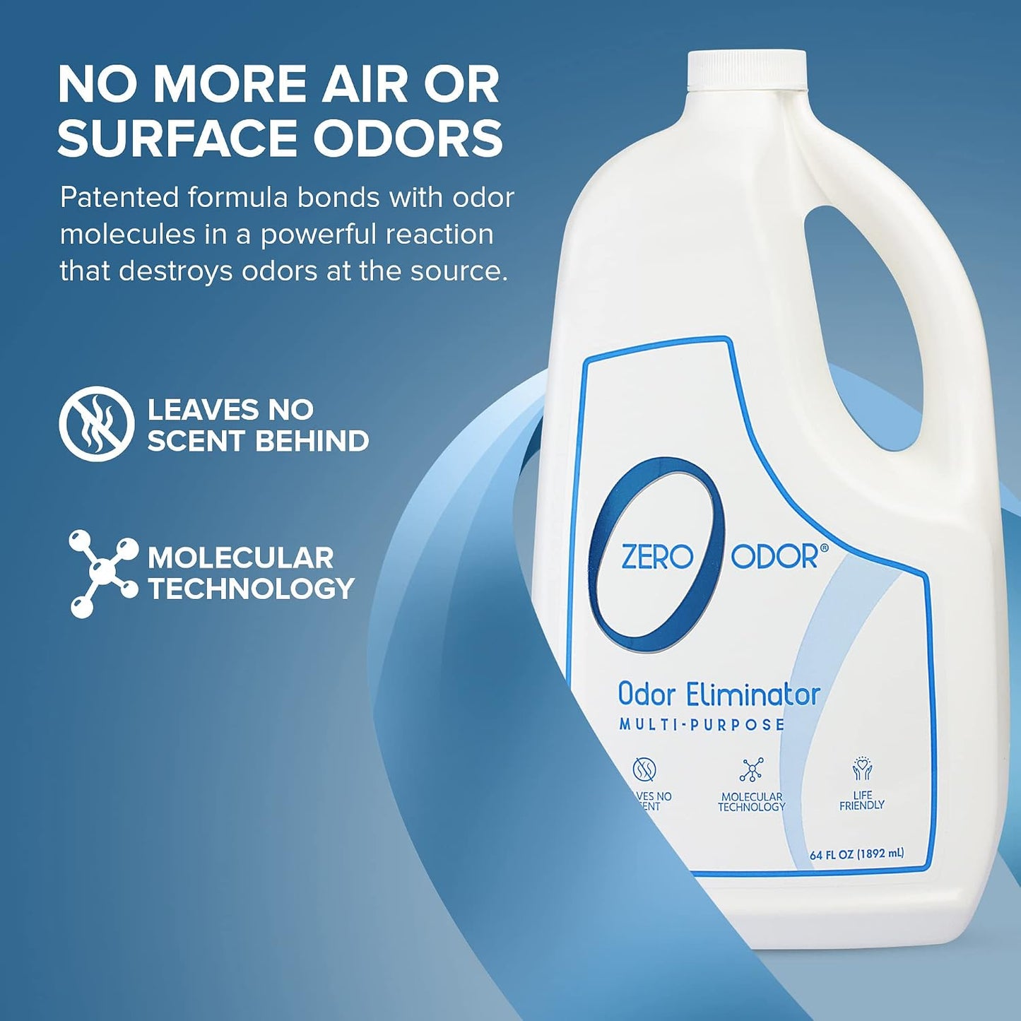 Zero Odor Multi-Purpose Odor Eliminator, Air and Surface Odor Remover for Home, Bathroom, Kitchen, and Closet, Refill, 64 oz, 2-Pack