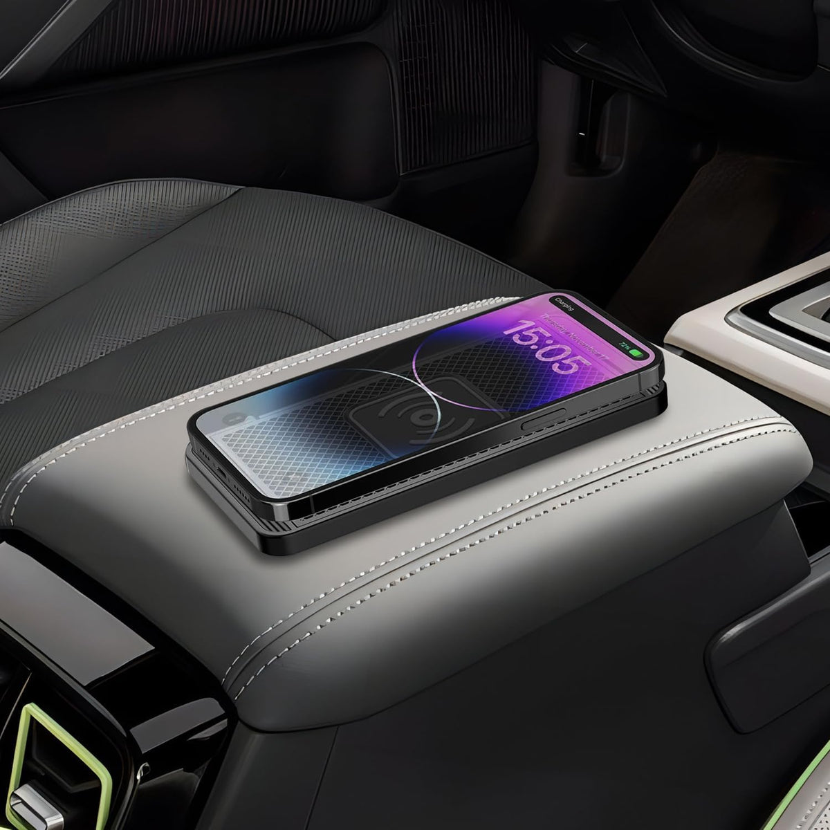 Wireless Charger Car Charging Pad 15W Fast Car Wireless Charger Pad, 15W Fast Charging, Anti-Slip, Universal Qi Compatible with iPhone and Wireless Charging Phones, Black(USB-C)