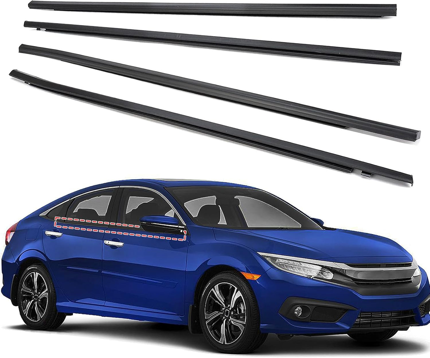 ItranMc Car Window Weather Stripping Molding Trim Belt,Compatible with Honda Civic 2016-2021 4-Door Sedan, Replace#72450-TEA-T01 72410-TEA-T01 72950-TEA-T01 72910-TEA-T01