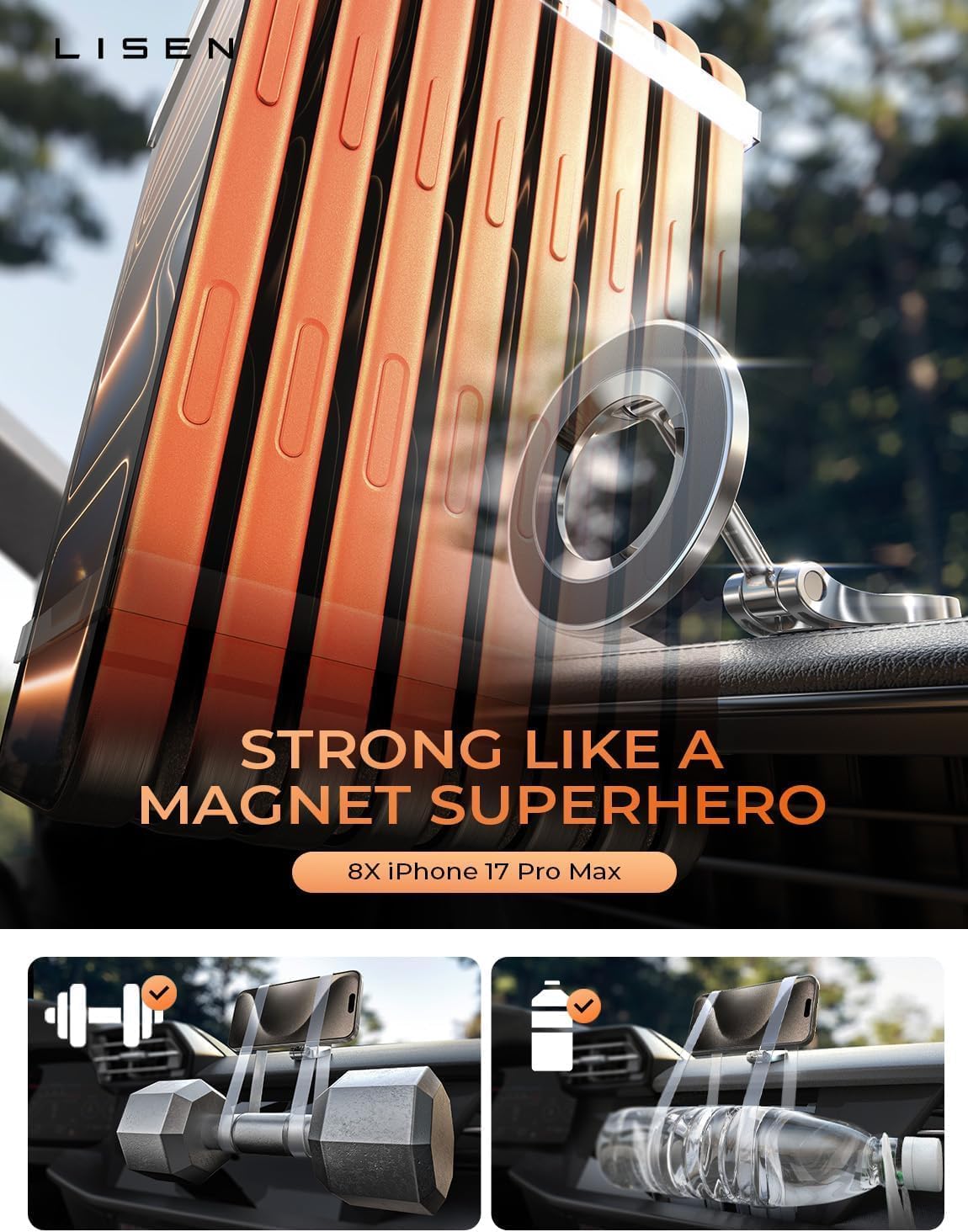 LISEN for MagSafe Car Mount for iPhone 18 Pro Max [24 Strong Magnets] Classic Magnetic Phone Holder for Car Dashboard Magnet Phone Mount Car Cell Phone Holder for iPhone 18 Pro Max 17 16 15 14 13 12
