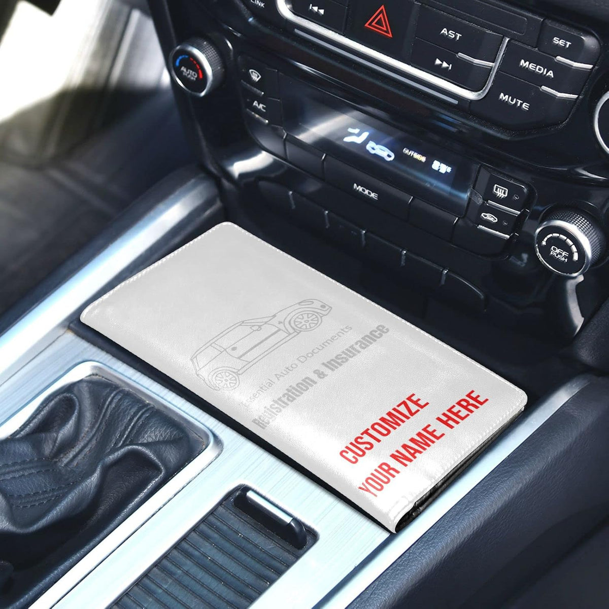 Custom Car Registration and Insurance Card Holder Personalized Leather Glove Box Organize Men Women Wallet Accessories Case for Cards, Essential Document Driver License White