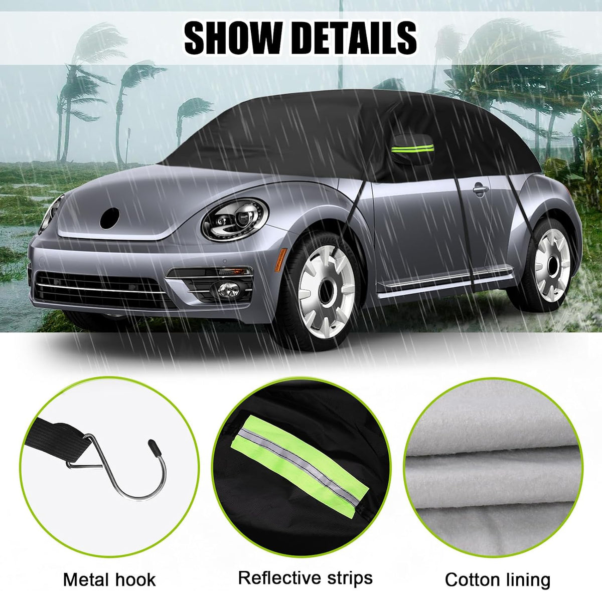 Half Car Cover for Volkswagen Beetle 1998-2019 Black