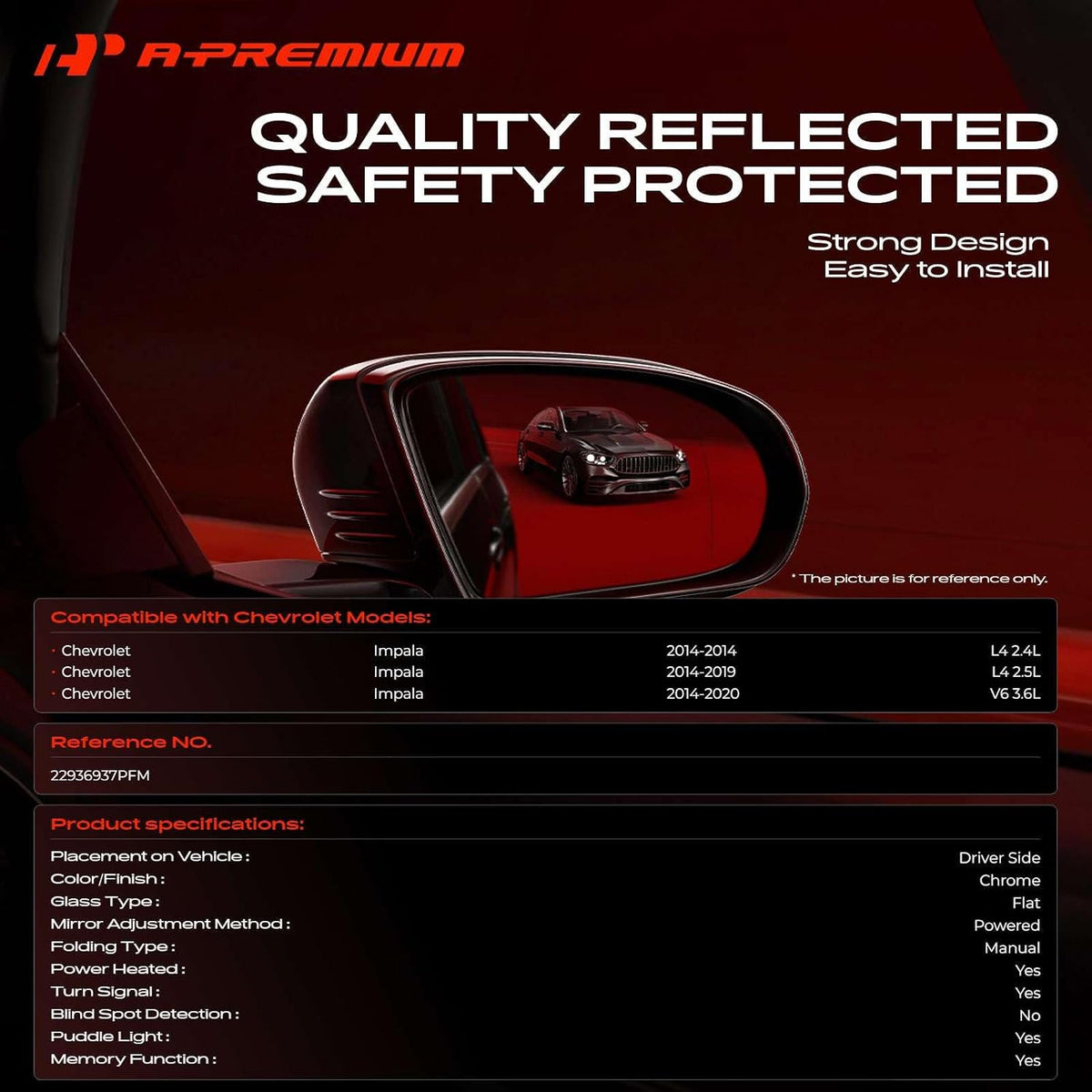 A-Premium Driver Side Power Door Mirror Compatible with Chevrolet