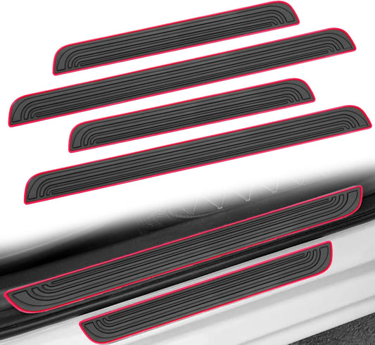 4PCS Car Door Sill Protector, Anti-Scratch & Waterproof Auto Door Edge Step Threshold Protection, Car SUV Automobile Universal Rubber Scratch Resistant Exterior Accessories (Black/Red)