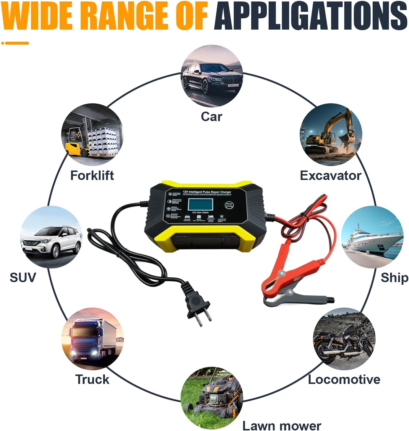 Car Battery Charger, 12V 6A Automatic Smart Battery Trickle Charger with LCD Display, Battery Maintainer Desulfator with Temperature Compensation, Universal for Car, Truck, SUV RV, Boat