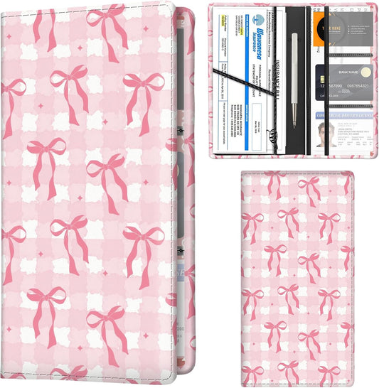 Car Registration and Insurance Holder with Magnetic Shut, Cute Vehicle Glove Box Car Organizer, Premium Interior Car Accessories for Women Men Cute Plaid Bowties