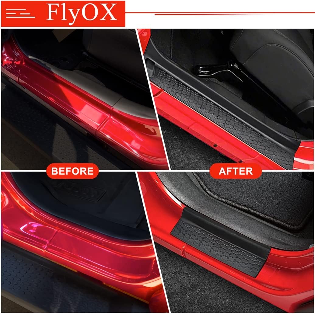 Door Sill Guards Kit, Rubber Door Entry Guards for 2018-2024 Jeep Wrangler JL JLU 2020-2024 Gladiator JT 4-Door Accessories Parts, Door Sill Protector Full Coverage Replacement (Black)