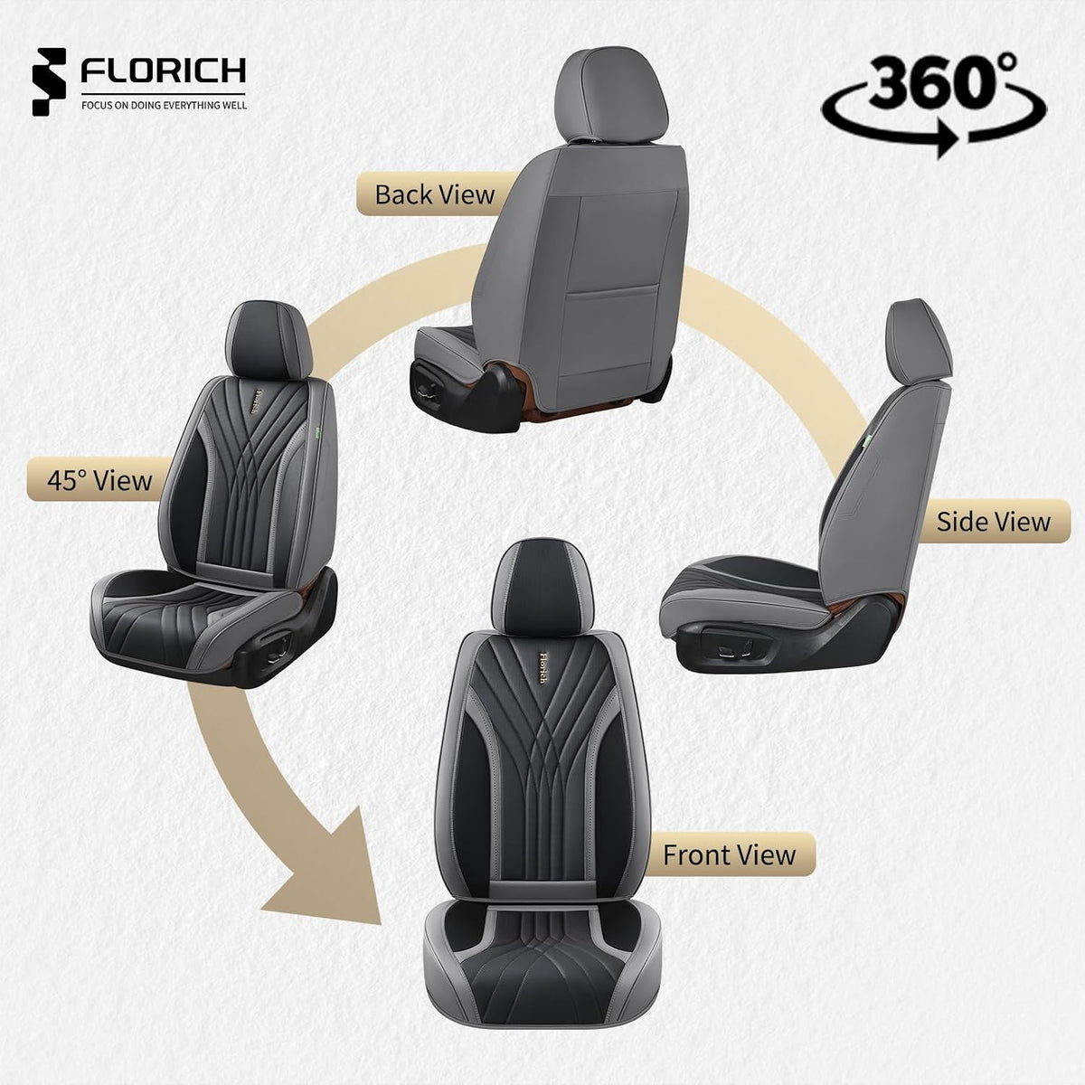 FLORICH Seat Covers, Front Leather Seat Covers, Car Seat Covers 2 PCS,Waterproof Seat Cover for Cars, Luxury Leatherette Gary Car Seat Cushion, Automotive Seat Covers for Sedan SUV Pick-up Truck