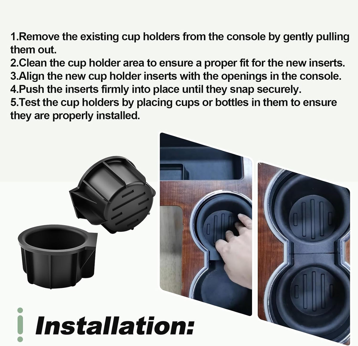 2 PCS Front Console Cup Holder with Flow Through Console Inserts Replacement Black TPE Compatible with 2009-2014 F150 Repalce 9L3Z-1513562-CB