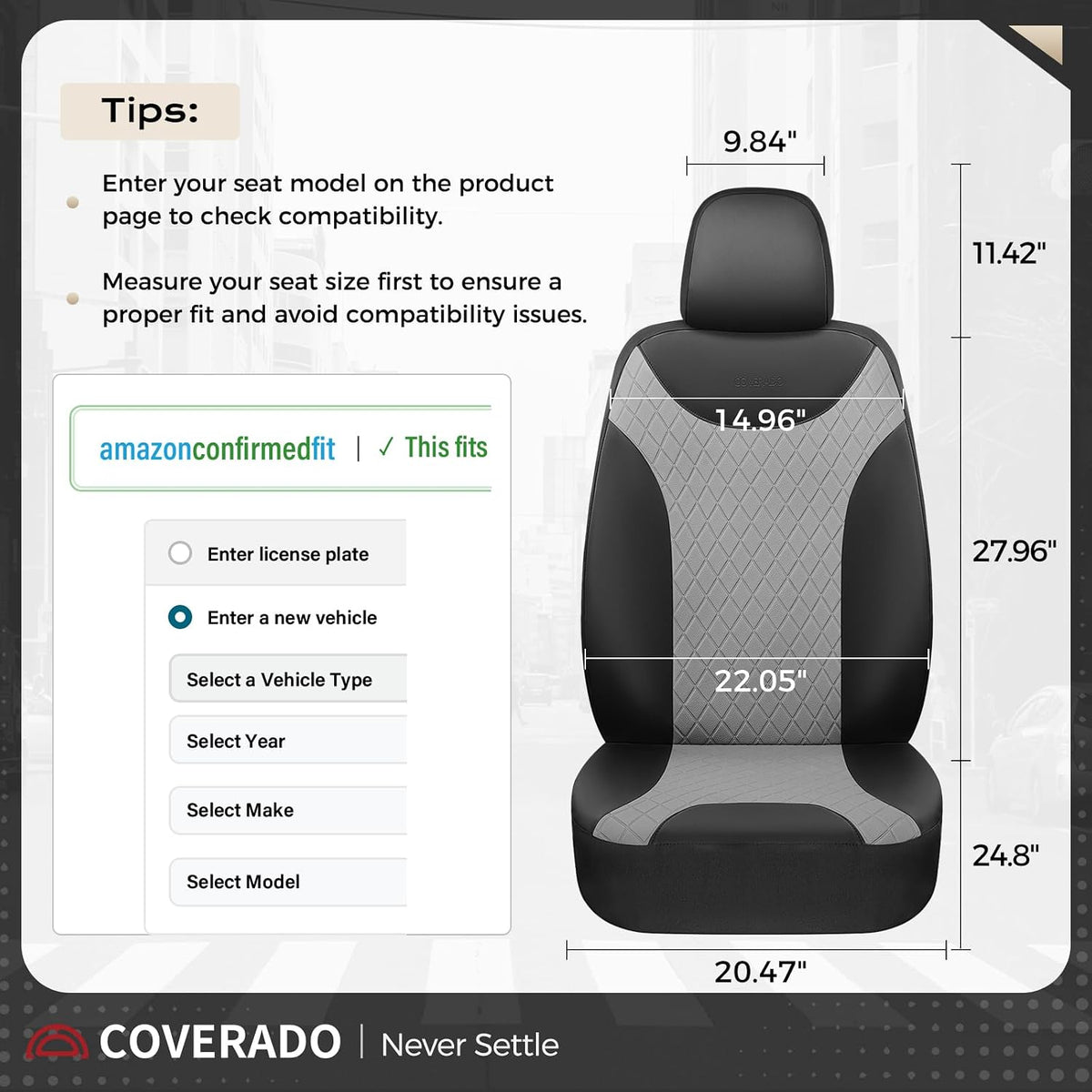 Coverado Car Seat Covers, 5 Seats Front and Rear Seat Covers for Cars, Leather Seat Covers Waterproof Car Seat Protectors, Automotive Seat Cushions Universal for Most Sedan, SUV, Truck, Black & Gray