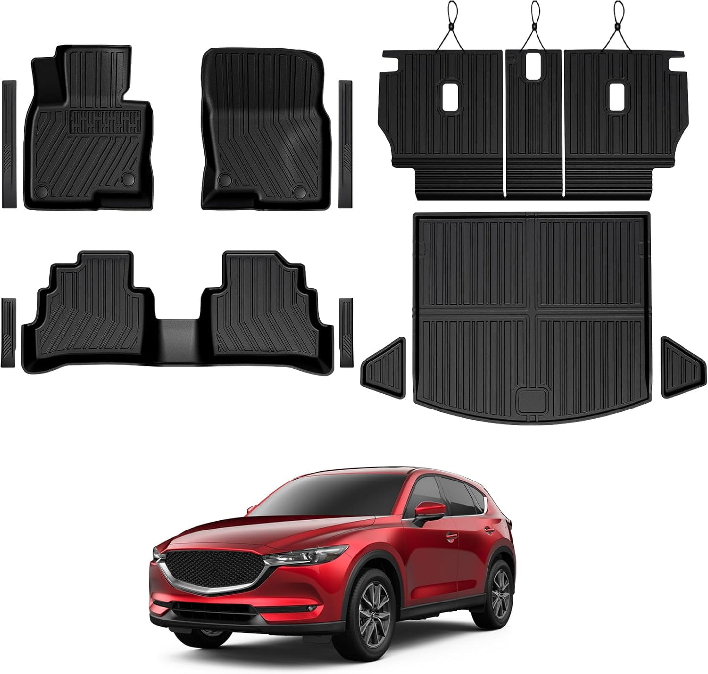 Floor Mats for Mazda CX-5 2017-2025, All Weather Floor Mats Trunk Cargo Liner with Backrest Protectors and Door Sill Guards Accessories, Full Coverage Set