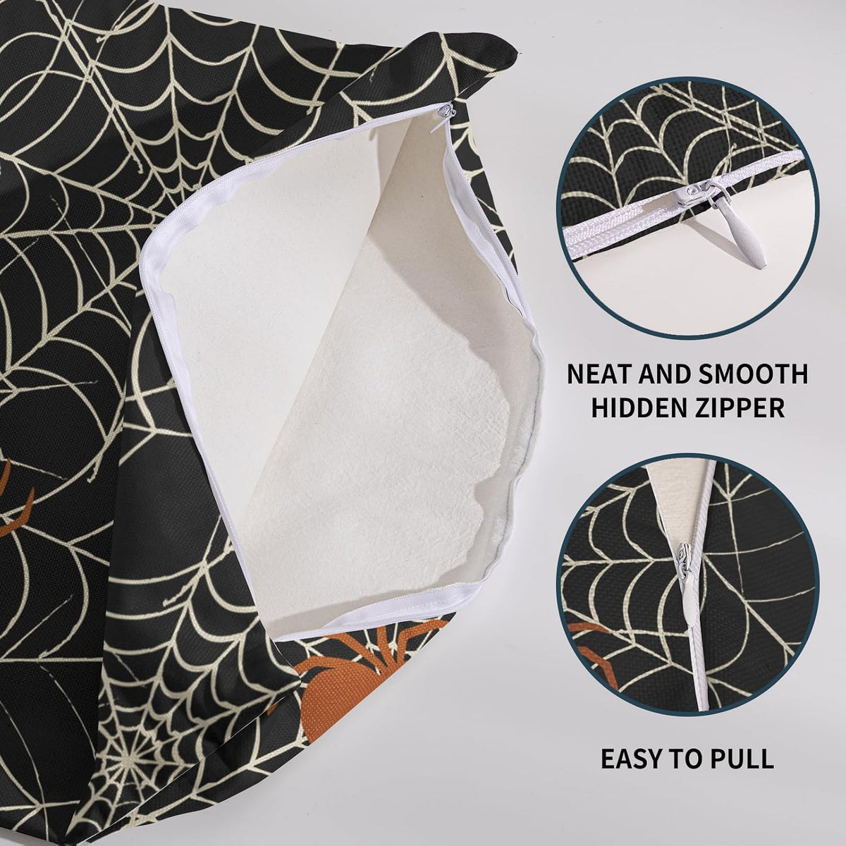 Halloween SpiderWeb Pillow Covers 18x18 Set of 2 Black White Spider Web Orange Spider Outdoor Decorative Throw Pillows Scary Farmhouse Pillowcases Linen Cushion Case Decor for Home Sofa Couch Bed