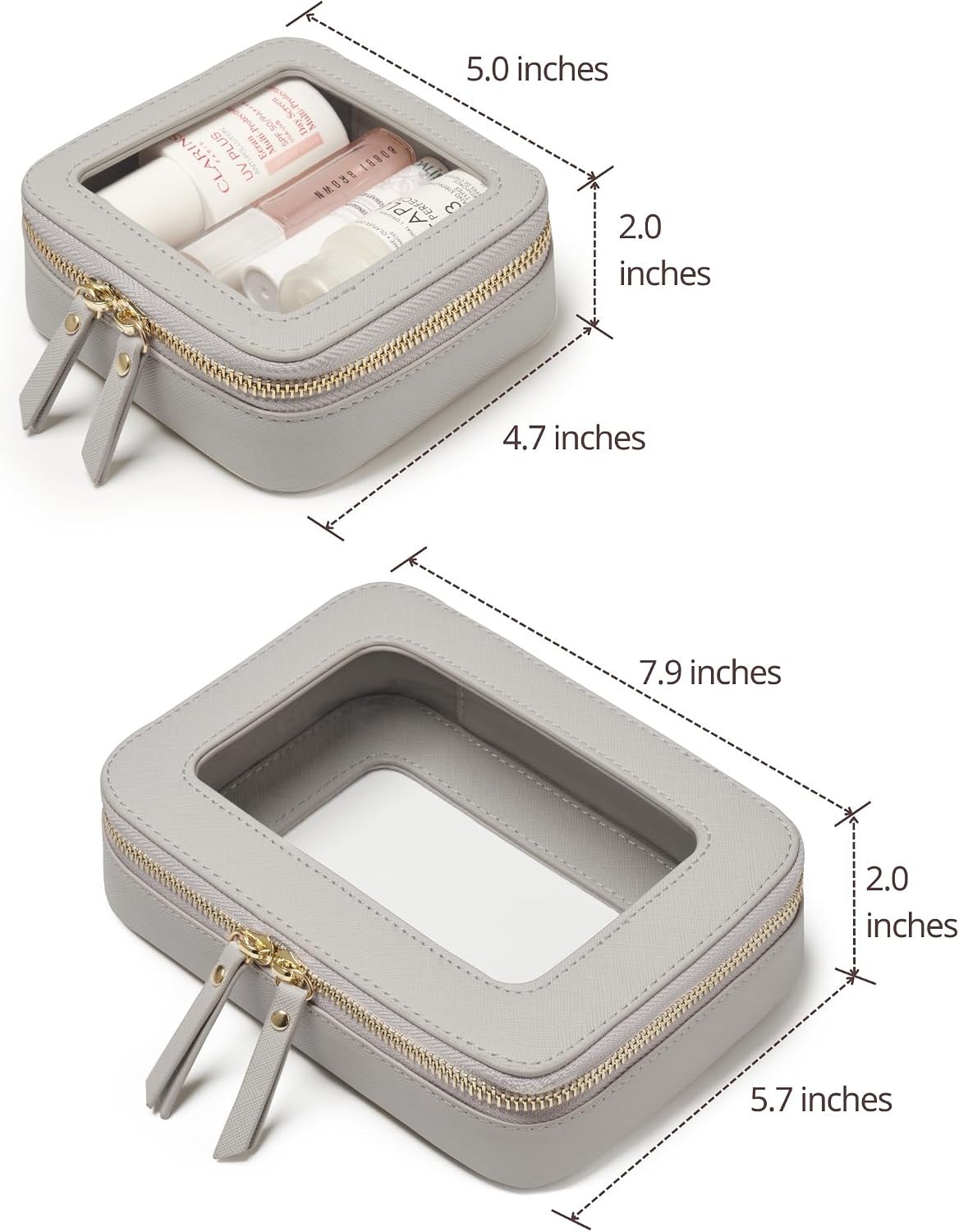 Popvibe Clear Makeup Case Toiletry Bag Travel Medium Clear Cosmetic Bag with Zipper, Make Up Bag Organizer Traveling TSA Approved Transparent Bag Car for Essentials, Mini & Medium, Beige Grey