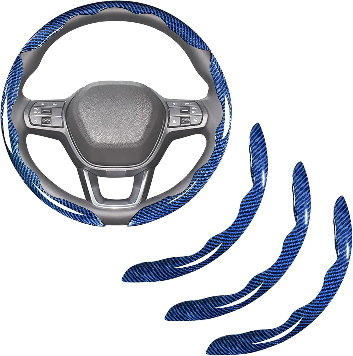 Carbon Fiber Steering Wheel Covers 3 Piece Clip on Steering Wheel Cover (Black)