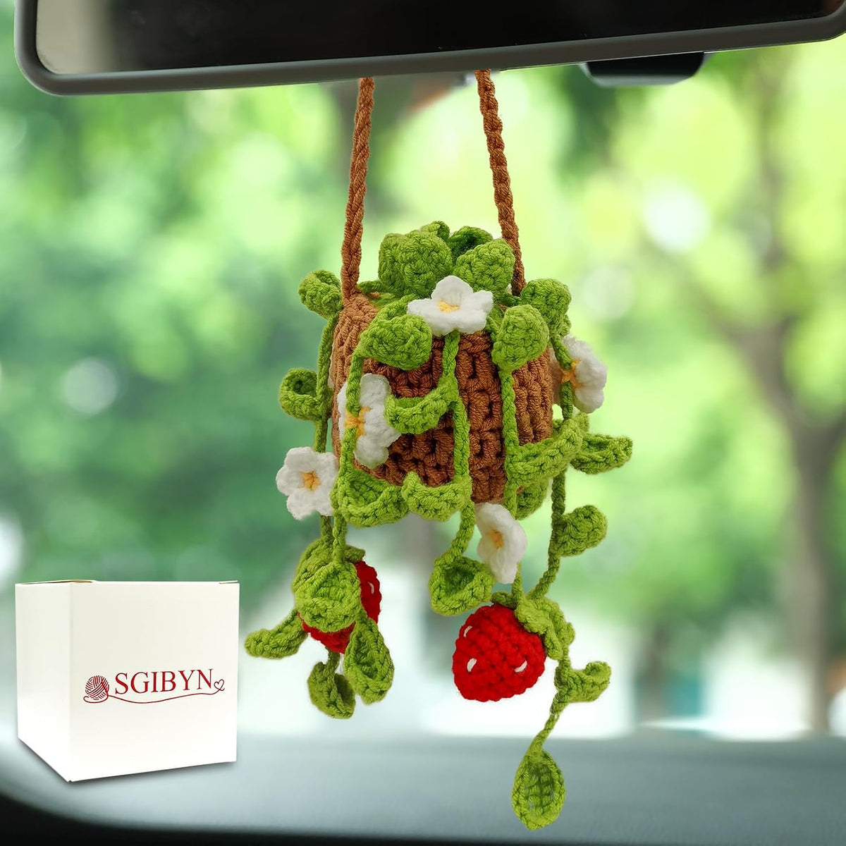 Crochet Hanging Plant for Car, Handmade Car Decor