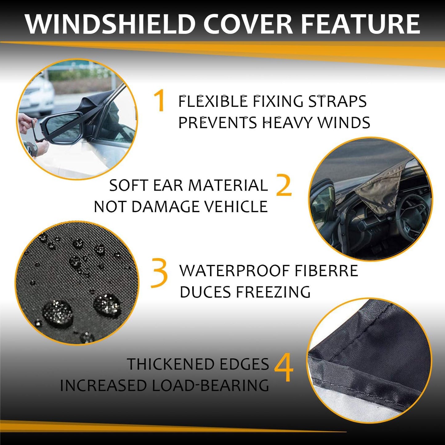 Car Windshield Cover Large Enhanced 600D Oxford Fabric Windshield Frost Cover for Ice and Snow Frost Waterproof Wiper Front Window Protects UV Sunshade Cover for Most Cars SUV Vans (75" x 46")