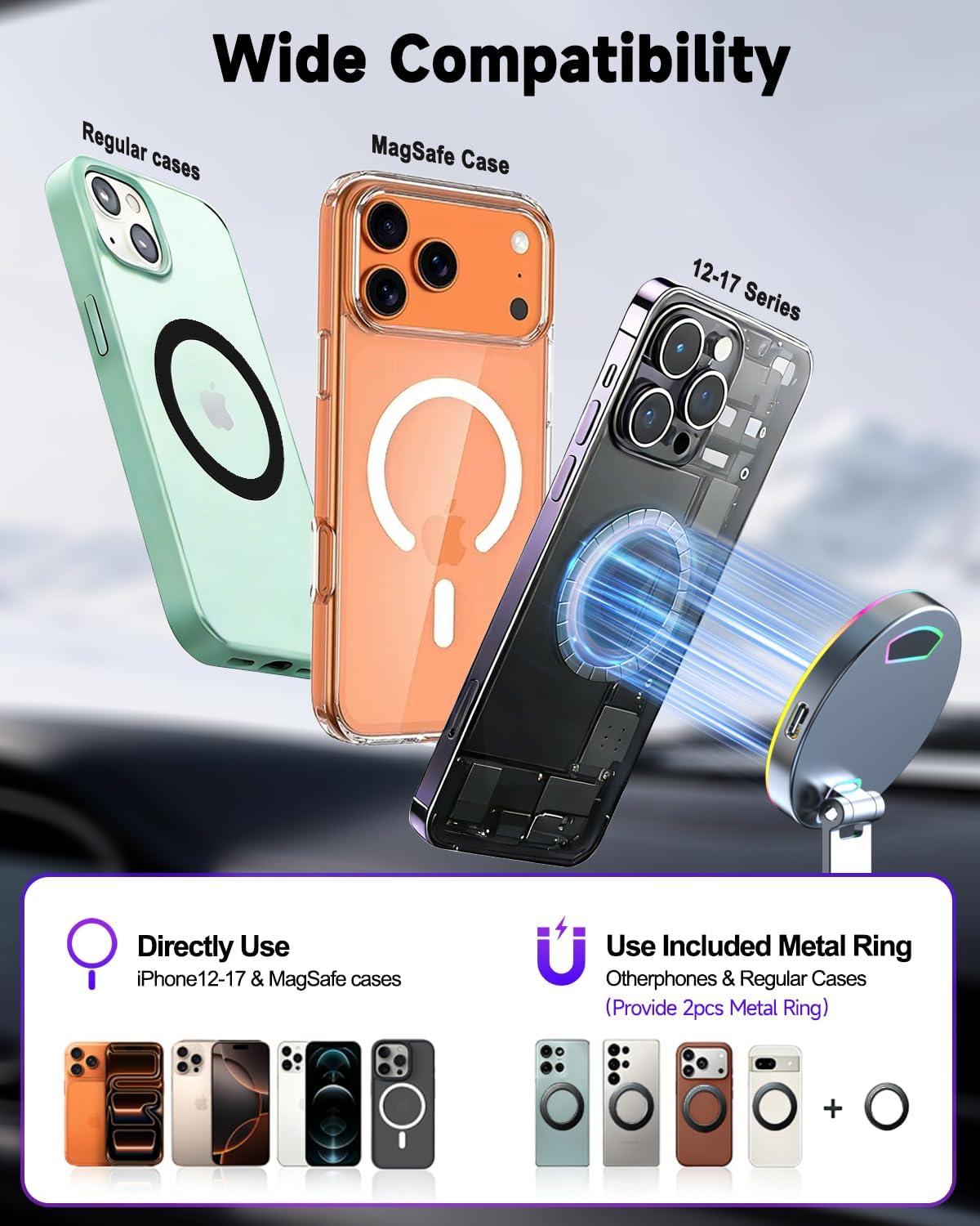 for Magsafe Car Mount Charger 15W Fast Charging Wireless Car Charger Holder